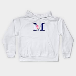 Watercolor Floral Letter M in Navy Kids Hoodie